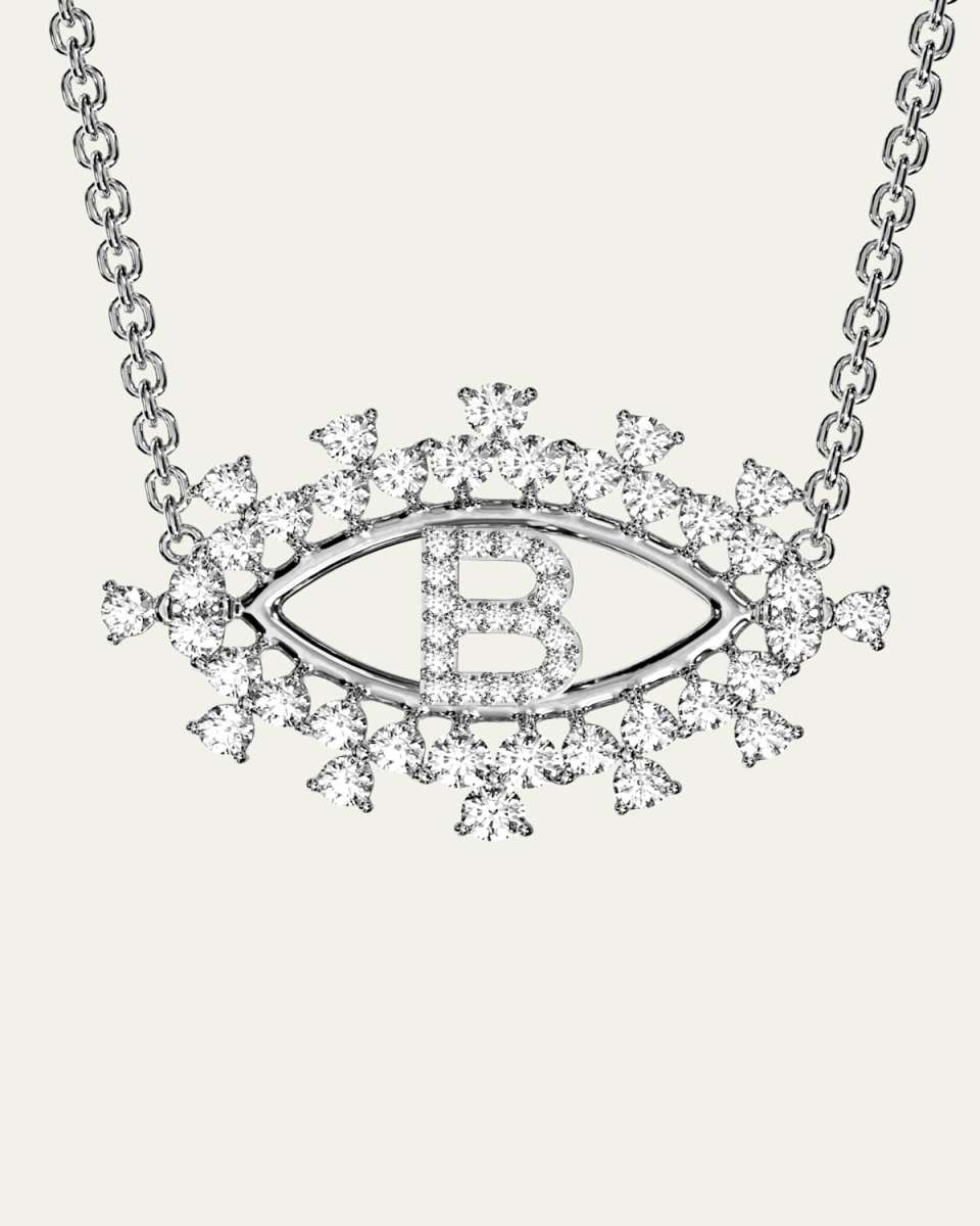 Sara 18K White Gold Diamond Necklace, Letter B